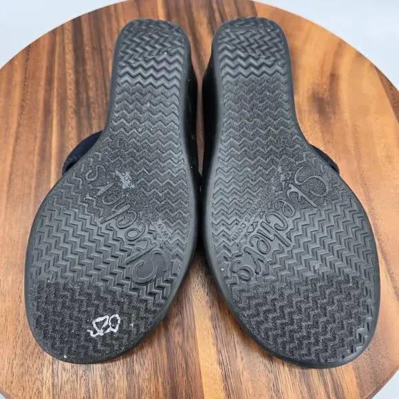 Skechers Sandals Womens 9 Black Dark Navy Rhinestones Rumblers Comfort Wedge - Picture 7 of 7